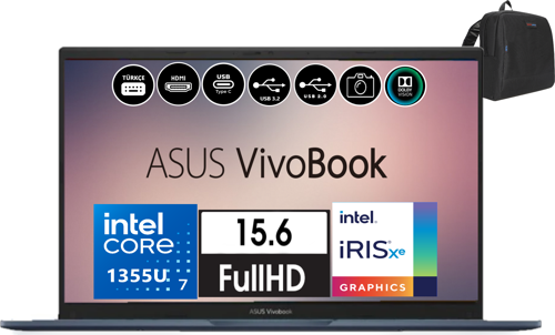 Vivobook 15 WEBX1504VA-NJ413 Intel I7-1355U 16GB 256GB SSD WINDOWS11HOME 15.6 Fhd Taşınabilir Bilgisayar WX1504VANJ413H06 + Zetta Çanta