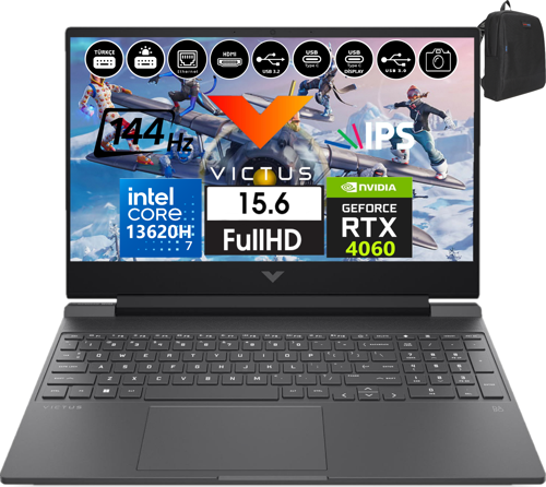Victus 15-FA1085NT Intel Core I7-13620H 16GB 2tb SSD 8GB/RTX4060 WINDOWS11PRO 15.6" 144Hz Fhd IPS Taşınabilir Bilgisayar BB10FNEA59 + Weblegelsin Çanta
