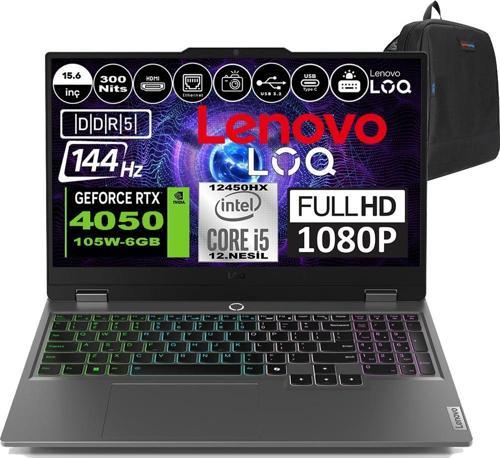 Loq Intel Core I5 12450HX 64GB 512GB SSD RTX4050 6gb 105W Windows 11 Pro 144HZ 300NİTS 15.6" Fhd Taşınabilir Bilgisayar 83GS009ATRP13 + Zetta Çanta