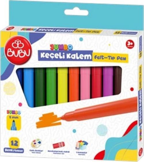 Keçeli Kalem Jumbo 5 MM Karton Kutu 12 Renk Jumbo Keçeli Boya Kalemi