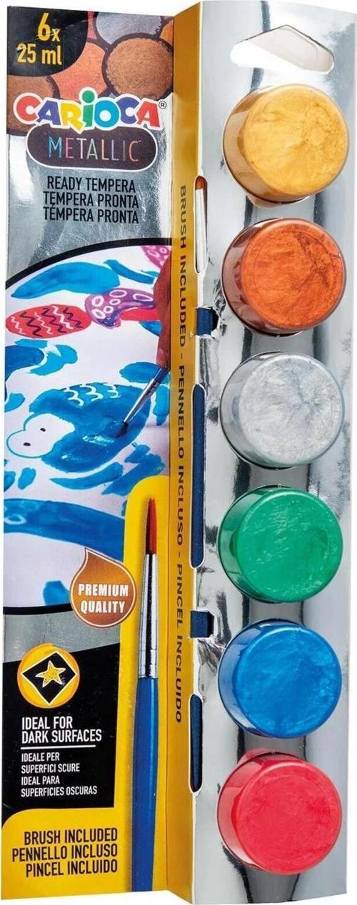 Tempera Suluboya Süper Yıkanabilir Fırçalı 25 ML 6 Renk Metalik