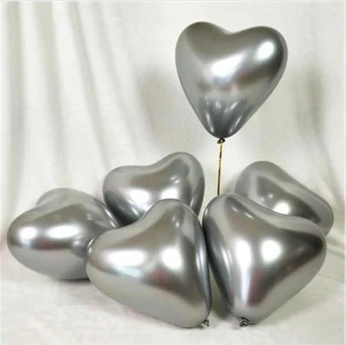 12" Krom Kalp Silver 12 İnç Kalp Şekilli Gümüş Balon (50 Li Paket)