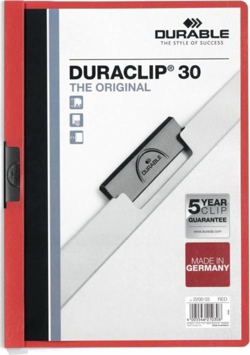 Sıkıştırmalı Dosya DuraClip Ortadan Klipsli 30 Sayfa A4 Kırmızı (25 Li Paket)
