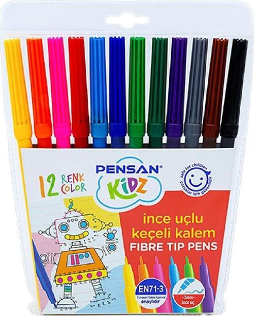 Kidz Keçeli Kalem 12 Renk İnce Uçlu Keçeli Boya Kalemi