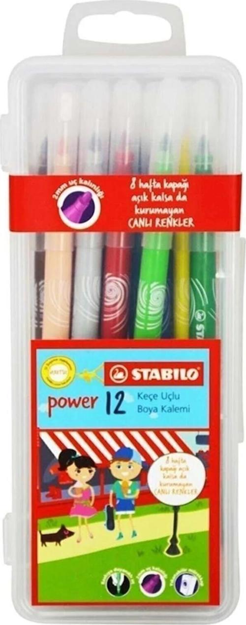 Keçeli Boya Kalemi Power Kutulu Paket 12 Renk Keçeli Boya