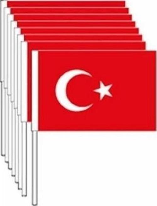 Bez Bayrak Sopalı 20x30 CM Sopalı Türk Bayrağı (10 Lu Paket)