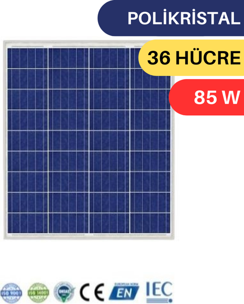 85W POLYKRİSTAL GÜNEŞ PANELİ