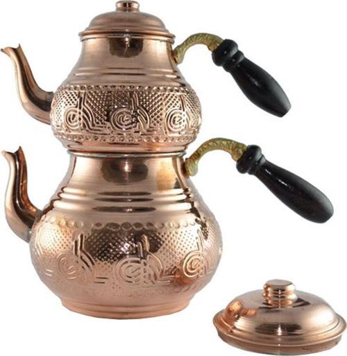 Tuğra Kabartma Bakır Çaydanlık