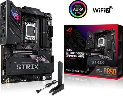 ROG STRIX B850-E GAMING WIFI AMD B850 AM5 DDR5 8000 DP HDMI Type-C 5x M2 USB3.2 Gen 2x2 WiFi 7 + BT AURA RGB 5Gbit LAN ATX 16+2+2 Güç Aşamaları,