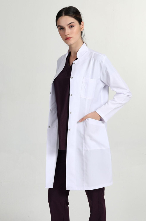 Önlük Kadın Uzun Hakim Yaka Doktor Hemşire Öğretmen Önlüğü Beyaz