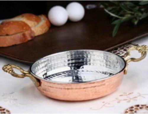 22 Cm Kaşık Hediyeli El Dövmeli Bakır Sahan, Bakır Tava, Yumurta Tavası