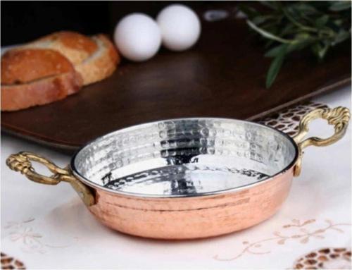 24 Cm Kaşık Hediyeli El Dövmeli Bakır Sahan, Bakır Tava, Yumurta Tavası