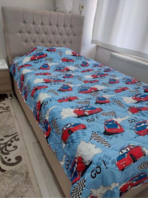 Çok Amaçlı Yatak Örtüsü Kapitoneli Tek Kişilik Araba Desen 160X230 Cm