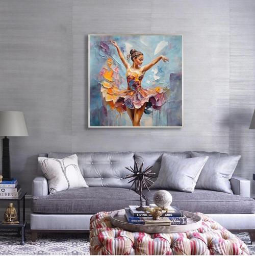 Yağlı Boya Dokulu Tablo Modern Renkli Balerin Siyah Çerçeveli U05003