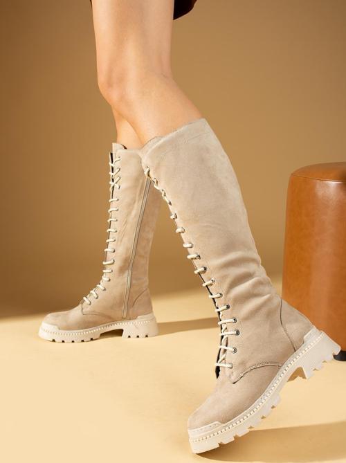 Rahat Taban Fermuarlı Postal Kadın Çizme 001-8673-22Süet