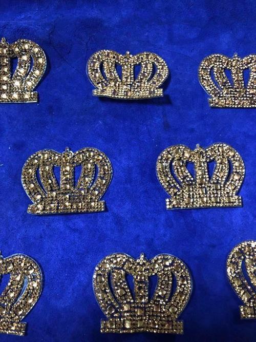 Kristal Sarı Taşlı Taç 6x4,5 cm - Şapka Kıyafet Taşlı Aksesuar
