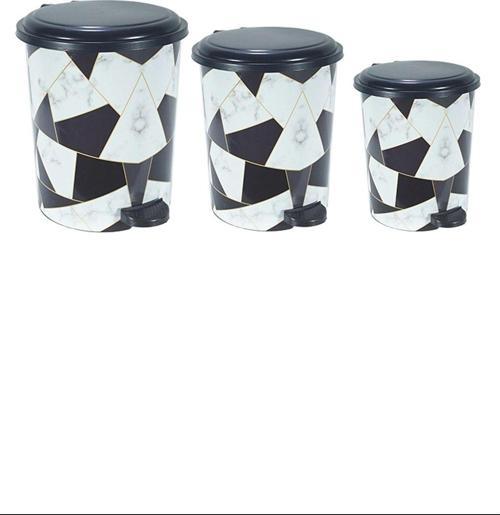 Desenli Pedallı Karışık Desen 3'lü Çöp Kovası Takımı Royaleks-M10144