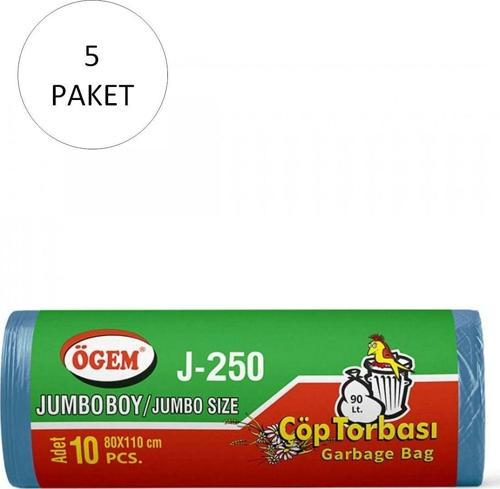 J-250 Jumbo Boy Çöp Torbası 80 x 110 cm 10 Lu Rulo x 5 Paket = 50 Adet (Mavi)