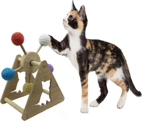 Ahşap 5 Renkli Toplu Kedi Oyuncağı