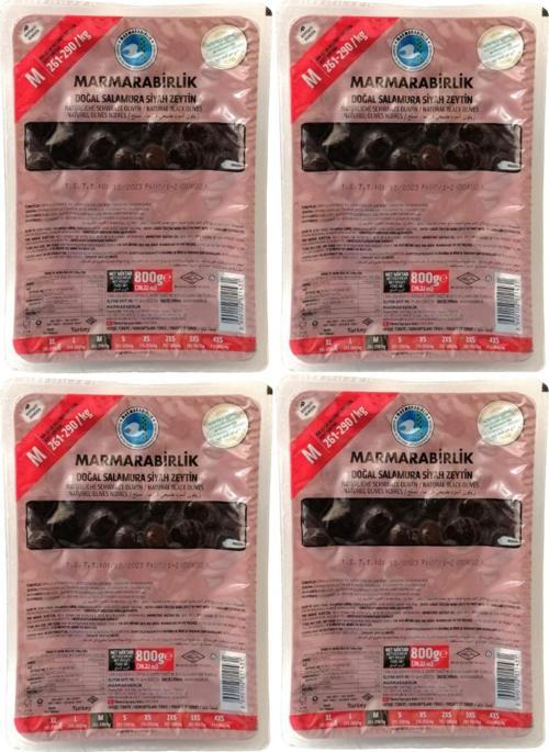 Vakumlu Doğal Salamura Siyah Zeytin (M) 800 Gr X 4 Adet