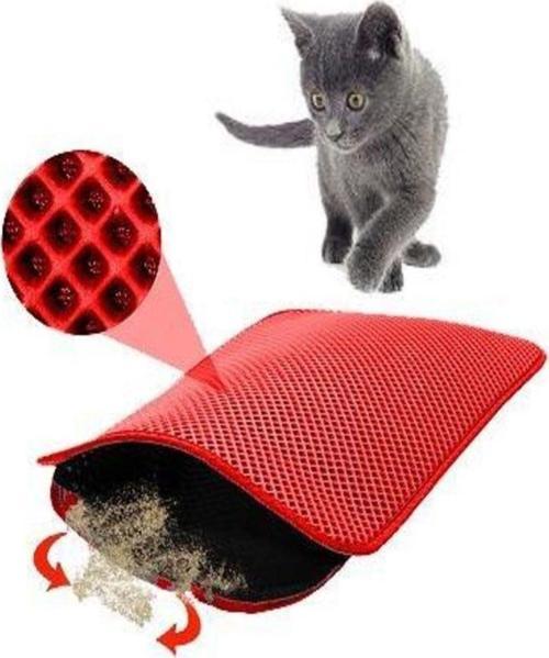 60X42 Cm Elekli Kedi Tuvalet Önü Paspası Kedi Paspası Kırmızı