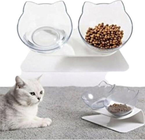 Standlı Kedi Kafalı Mama Kabı Şeffaf 2 Li