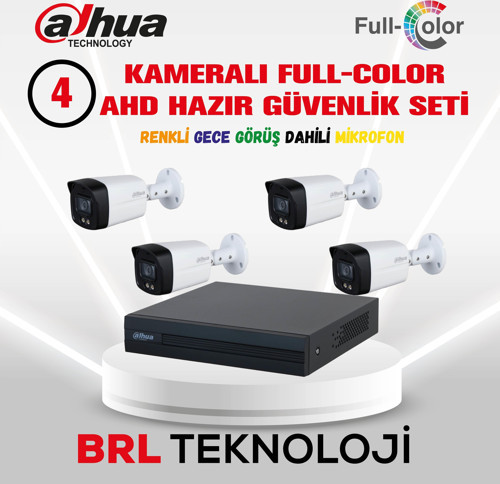4 Kameralı 40 Metre Renkli Gece Görüşlü Fullhd Dahili Mikrofonlu Kamera Seti