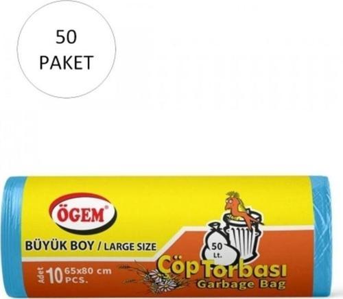 Büyük Boy Çöp Torbası  10 Lu Rulo X 50 Paket = 500 Adet (Mavi) (65 X 80 Cm)