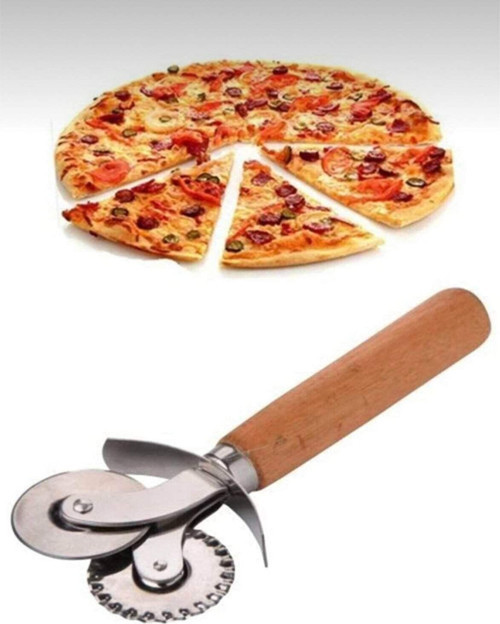 Çift Başlıklı Ahşap Saplı Pizza - Hamur Kesici
