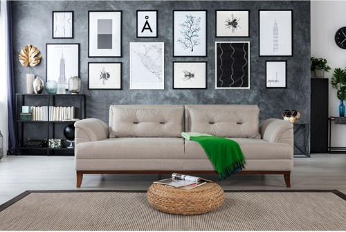 Madrid Üçlü Yataklı Kanepe Keten Krem