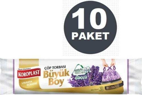 Ekstra Güçlü Lavanta Büzgülü Büyük Boy 10Lu Çöp Torbası X 10 Paket (65*70 Cm)