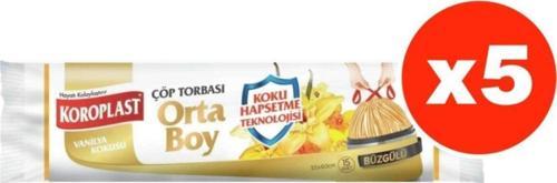 Koku Hapsetme Vanilya Büzgülü Orta Boy 15Li Çöp Torbası X 5 Paket (55*60 Cm)
