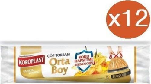 Vanilya Büzgülü Orta Çöp Torbası 15'Li X 12 Paket
