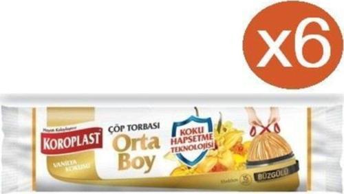 Vanilya Büzgülü Orta Çöp Torbası 15'Li X 6 Paket