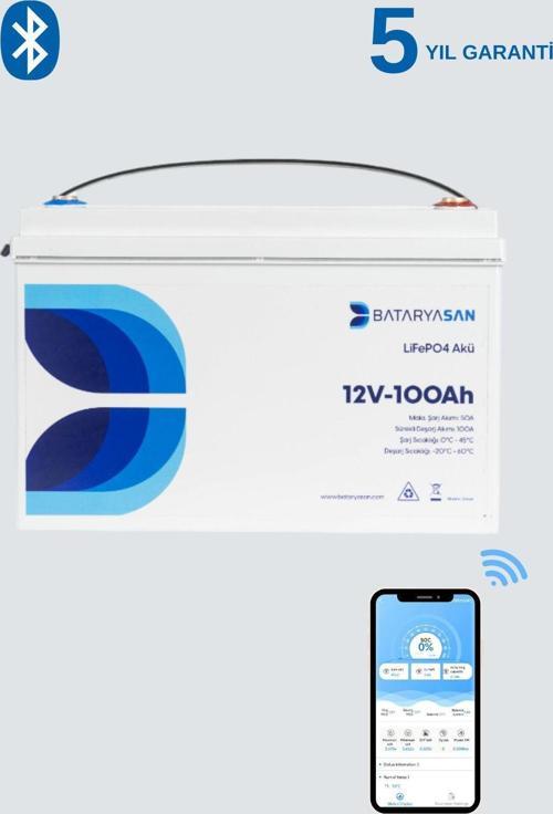 12V 100Ah Lifepo4 Akü Bluetooth Özellikli (Lityum Akü)