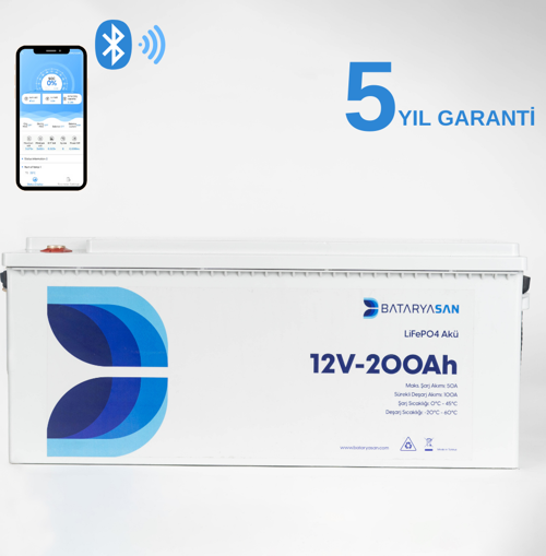 12V 200Ah Lifepo4 Akü Bluetooth Özellikli (Lityum Akü)