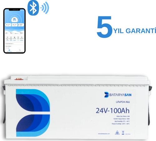 24V 100Ah Lifepo4 Akü Bluetooth Özellikli (Lityum Akü)