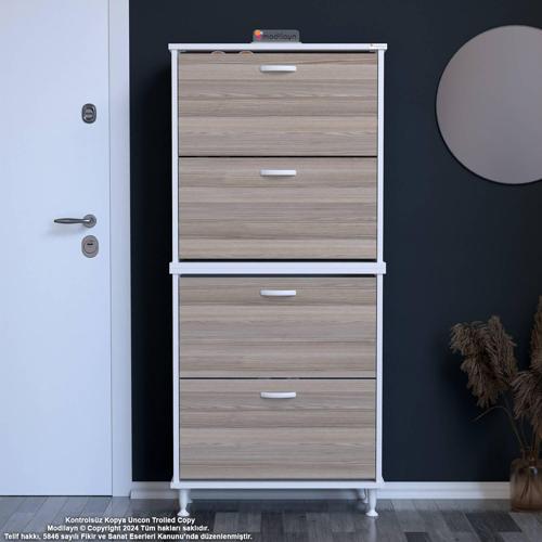 UMAY' 2 Li Antre Hol 72 x 160x 25, 5 cm’ lik 4 Düşer Kapak 8 Göz Raf  Bölmeli Ayakkabılık