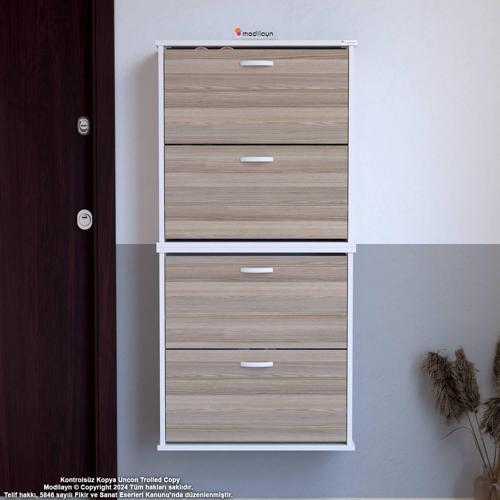 UMAY' 2 Li Asma Antre Hol 72 x 148 x 25,5 cm’ lik 4 Düşer Kapak 8 Göz Bölmeli Ayakkabılık