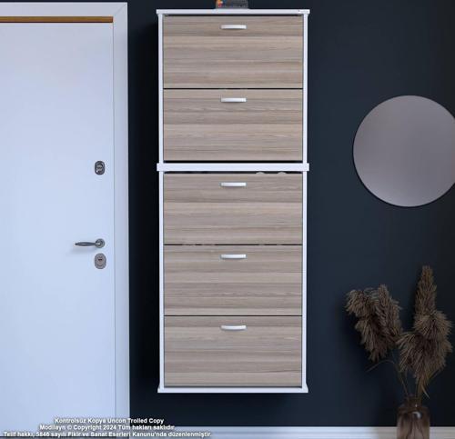 VARBİ UMAY' 2 Li Asma Antre 72x181x25, 5 cm’ lik 5 Düşer Kapak 10 Göz Bölme Raf Ayakkabılık