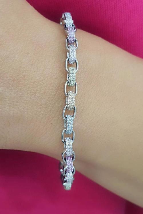 İtalyan tasarımı 925ayar gümüş Renkli Zirkon Taşlı Trend Bileklik