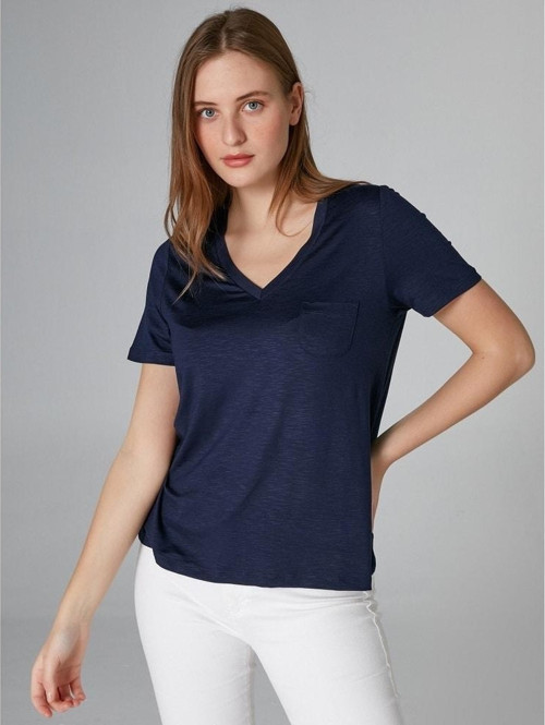 Kadın V Yaka Kısa Kollu T-Shirt B00006