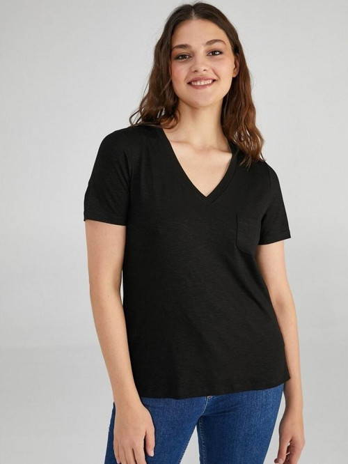 Kadın V Yaka Kısa Kollu T-Shirt B00006