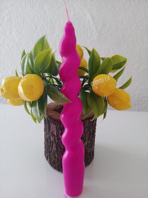 Pembe Fuşya İtalyan Burgulu Şamdan Mumu Doğal Kokulu Uzun Çubuk Konik Burgu Spiral Mum Dekoratif 1 Adet