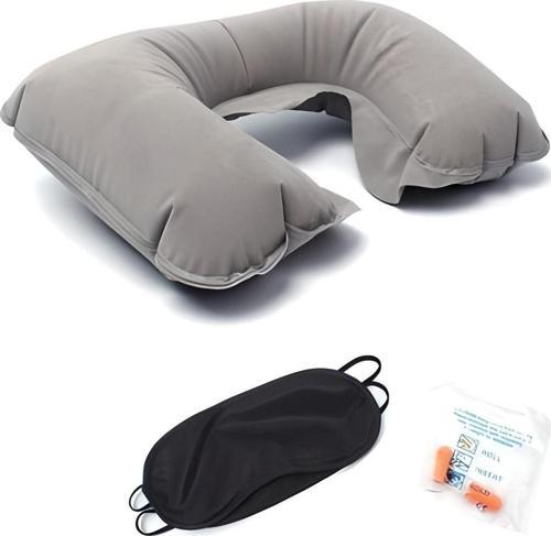 Üçlü Seyahat Seti Şişme Yastık Göz Bandı Kulak Tıkacı