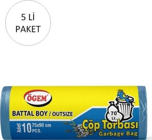 Çöp Torbası 75 X 90 Cm 10 Lu Rulo X 5 Paket = 50 Adet (Mavi)-Battal Boy