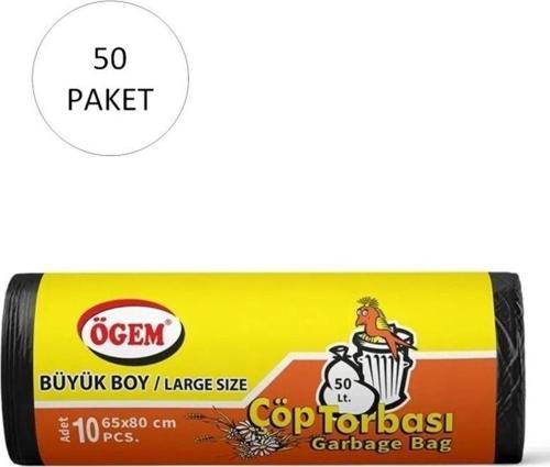 Büyük Boy Çöp Torbası 65 X 80 Cm 10 Lu Rulo X 50 Paket = 500 Adet (Siyah)