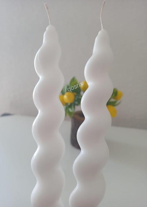 2'li Beyaz Italyan Burgulu Şamdan Soya Mumu Doğal Kokulu Uzun Çubuk Konik Burgu Spiral Mum Dekoratif