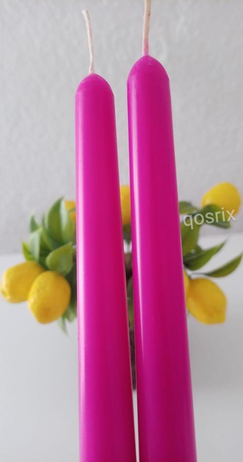 2'li Pembe Fuşya Şamdan Mumu 1. Kalite Doğal Kokulu Uzun Çubuk Konik Mum Dekoratif
