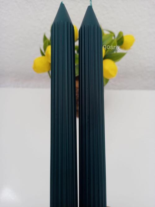 2'li Petrol Yeşili Şamdan Soya Mumu 1. Kalite Soya Doğal Vanilya Kokulu Uzun Çubuk Konik Mum Dekoratif